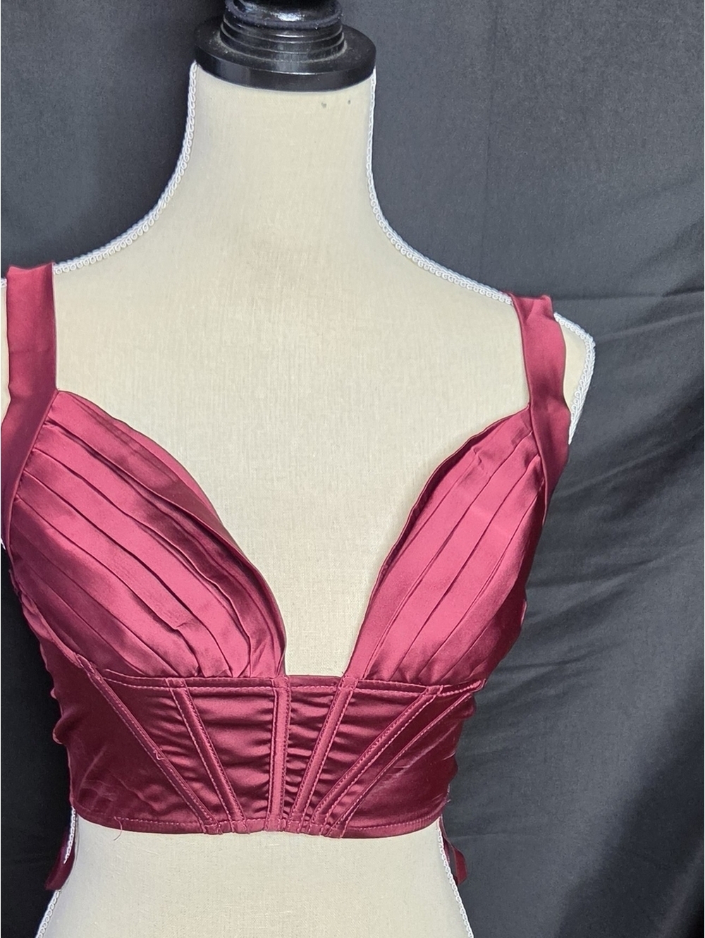 NWT Windsor Burgundy Satin Pleated Cropped Corset  Top Small